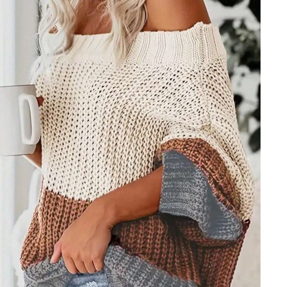 Comfy Color Block Off Shoulder Knit Sweater Top multicolor - Picture 5 of 5
